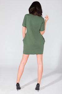 Khaki Simple Mini Dress with Side Pockets
