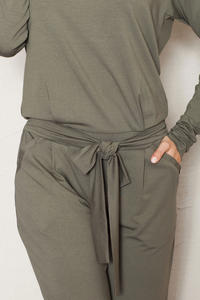 Olive Jumpsuit with Raglan Sleeves and Self Tie Belt