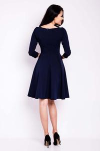 Dark Blue Flared Knee Length Wrinkled Dress