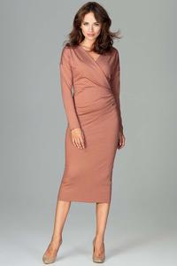 Brown Wrap Front Pencil Dress