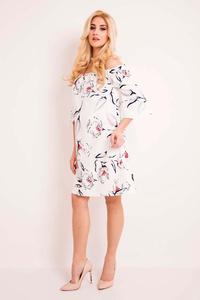 Ecru Off Shoulders Floral Pattern Dress