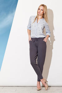 Pull String Grey Pants with Taperes Leg