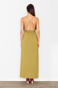 Olive Green Maxi Long Greek Style Deep Neckline Dress