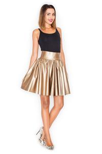 Gold Flared High Waistband Leather Imitation Mini Skirt