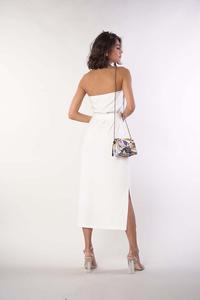 Simple Midi Dress with Open Shoulders - Ecru