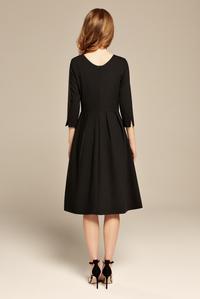 Black Flared 3/4 Sleeves Midi Dress