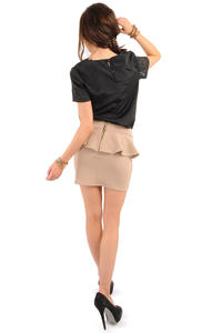 Cappuccino Tiered Mini Skirt with Back Gold Zip Fastening