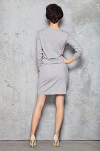 Grey Stretch Shift Dress with Long Sleeves