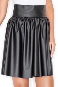 Black Flared High Waistband Leather Imitation Mini Skirt