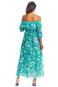 Maxi Dress Green Flowers Sleeveless