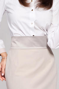 Beige Knee Length Pencil Skirt with Glossy Belt
