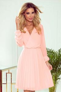 Peach Pink Wrapped Front Pleated Dress