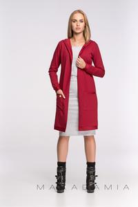 Maroon Long Hooded Cardigan with Pockets