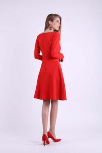 Red Flared Dress with V-neck