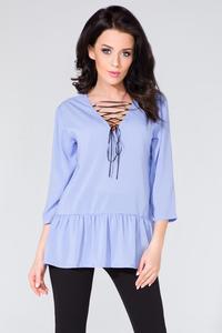 Light Blue Frilled Lace-up Front Blouse