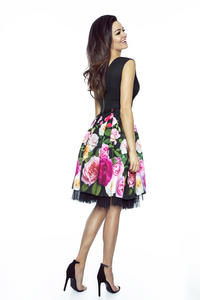 Black Coctail Floral Pattern Dress with Tulle