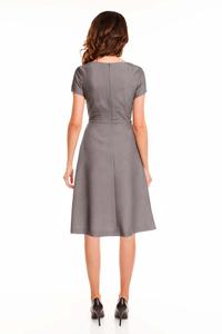 Grey Short Sleeves Midi Flared Dress