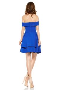 Blue Off Shoulders Party Dress - Flared