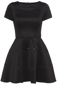 Black Cap Sleeves Bateau Neck Seam Dress