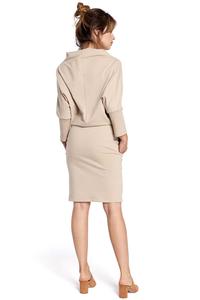 Beige Casual Dress with Wide Tourtleneck