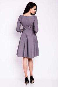 Grey Flared Knee Length Wrinkled Dress