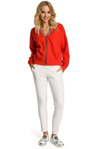 Red Bomber Jacket Fastened with Silver Zipper