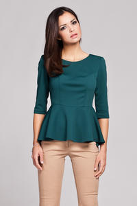 Green Seam Top with Frilled Hemline and Elbow Length Sleeves