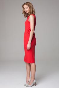 Red Slim Fit Midi Dress with Self Tie Scarf