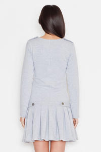 Grey Casual Long Sleeves Pleated Mini Dress