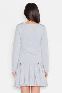 Grey Casual Long Sleeves Pleated Mini Dress