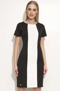 Black Elegant Dress with Slimming Leather Stripe