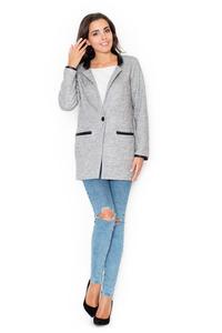Grey Oversized Casual Jacket with Eco-Leather Details