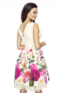 Ecru Coctail Floral Pattern Dress with Tulle