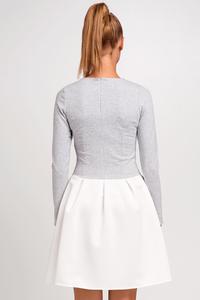 Light Grey Grey Long Sleeves Flared Skirt Casual Dress