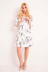 Ecru Off Shoulders Floral Pattern Dress