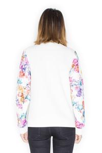 Ecru Short Bomber Jacket with Floral Sleeves