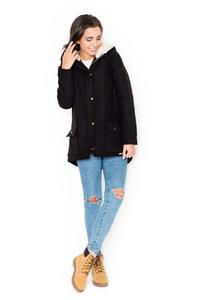 Black Winter Hooded Snaps Closure Parka Jacket