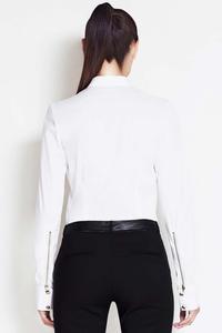 Ecru Collar Shirt with Metallic Buttons and Zipper Sleeves