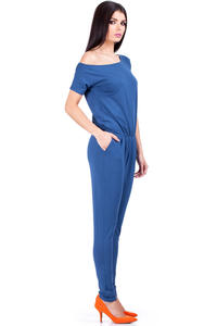 Blue Oceanic Off-shoulder and Long Legged Jumpsuit