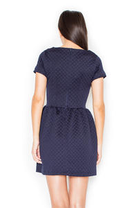 Blue Diamond Stitched Shift Dress with Rolled Up Cuffs