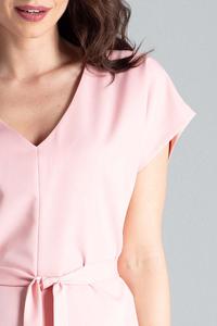 Pink Belted V-Neck Dress