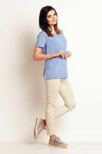 Light Blue Simple Short Sleeves Blouse with Pocket