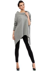 Grey Oversized Asymetrical Hooded Blouse
