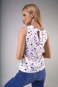 Sleeveless blouse with a V-neck - Colorful spots