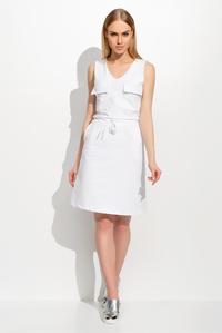 White Drawstring Waist Front Pockets Casual Dress
