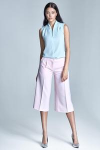 Sky Blue Sleeveless Stand-up Collar Wrinkled Blouse