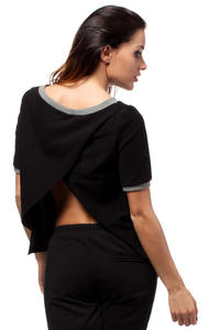 Black Cropped Blouse with Crossover Back