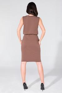 Brown Sleeveless Side Pockets Casual Dress