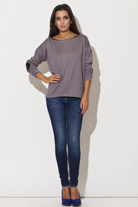 Drop Shoulder Elbow Patch Bateau Neck Grey Sweater