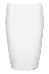 White Flecked Pencil Skirt with Hem Emblem